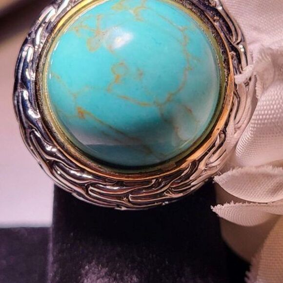Elite New 18k Gold Lead-Free Large Turquoise Gemstone Ring Size 8 - Picture 4 of 5
